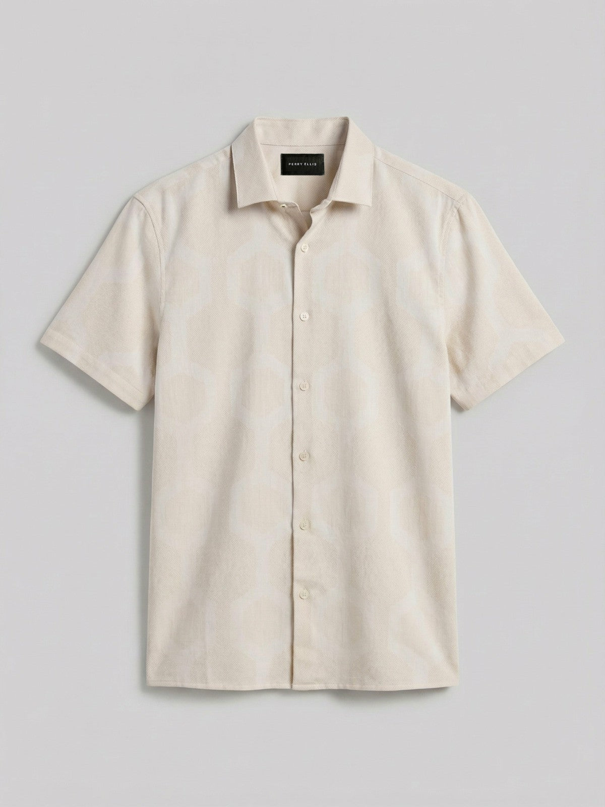 Cotton Linen Geo Jacquard Shirt | Perry Ellis