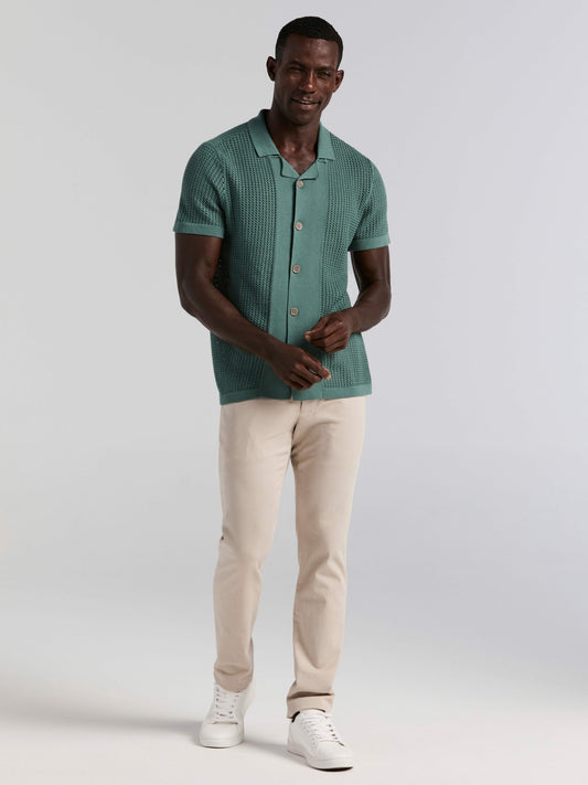 Cotton Jacquard Open Stitch Button Front Sweater | Perry Ellis