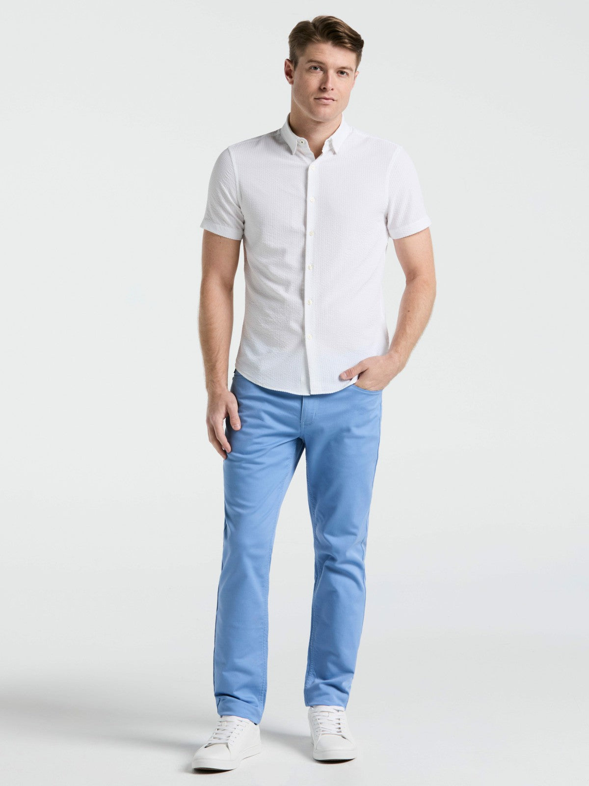 Stretch Seersucker Slim Fit Shirt | Perry Ellis