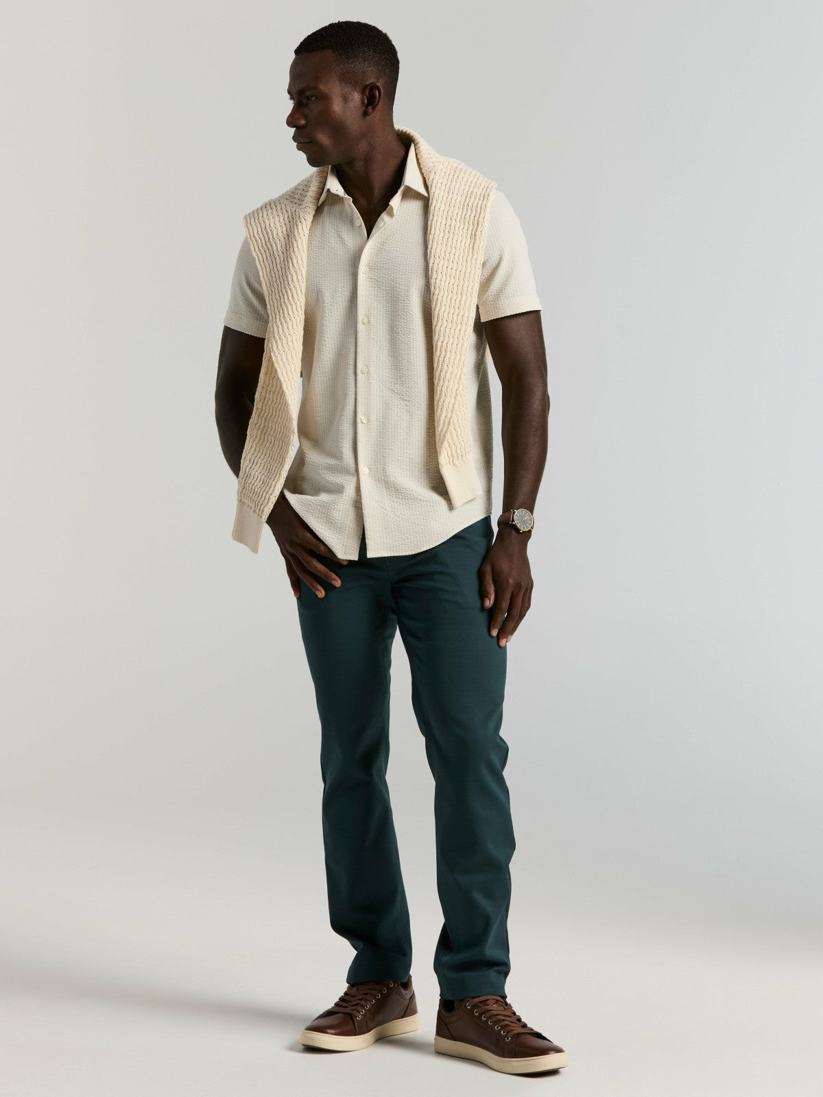 Stretch Seersucker Slim Fit Shirt | Perry Ellis