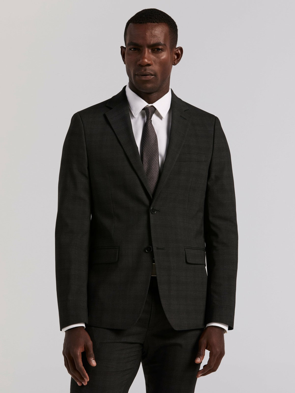 Skinny Fit Charcoal Plaid Suit Jacket | Perry Ellis
