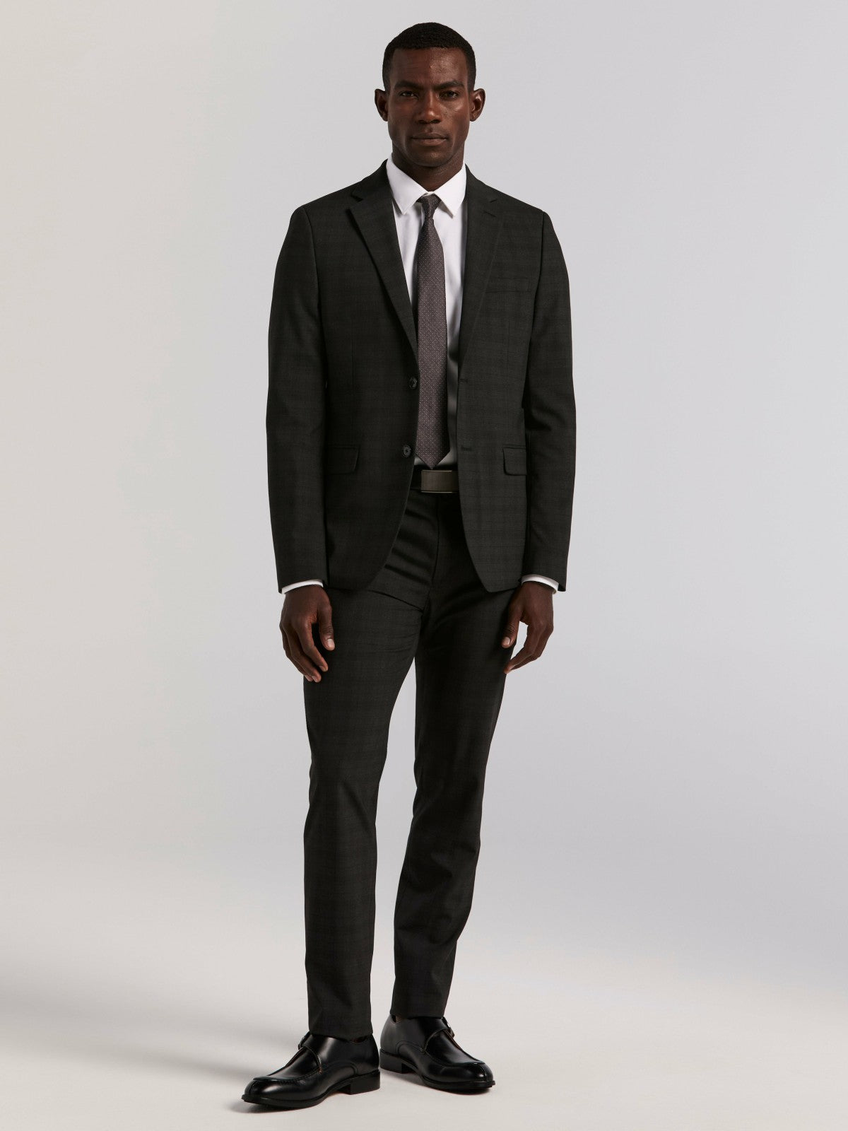 Skinny Fit Charcoal Plaid Suit Jacket | Perry Ellis