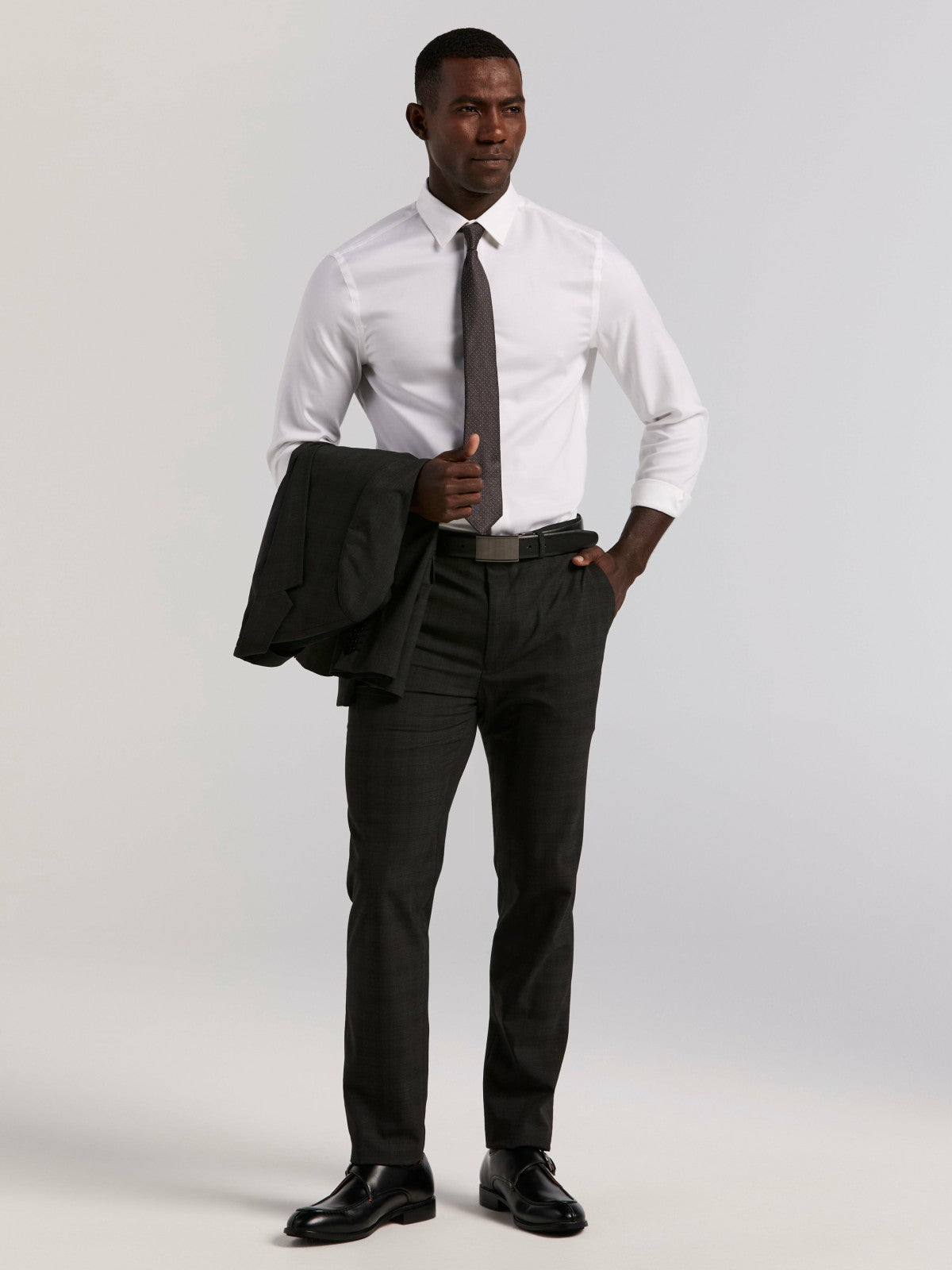 Skinny Fit Charcoal Plaid Suit Jacket | Perry Ellis