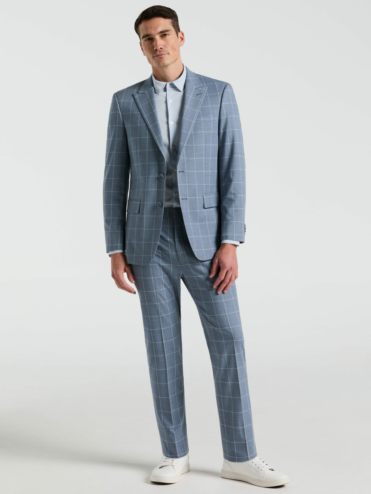 Slim Fit Windowpane Pattern Suit Pant | Perry Ellis