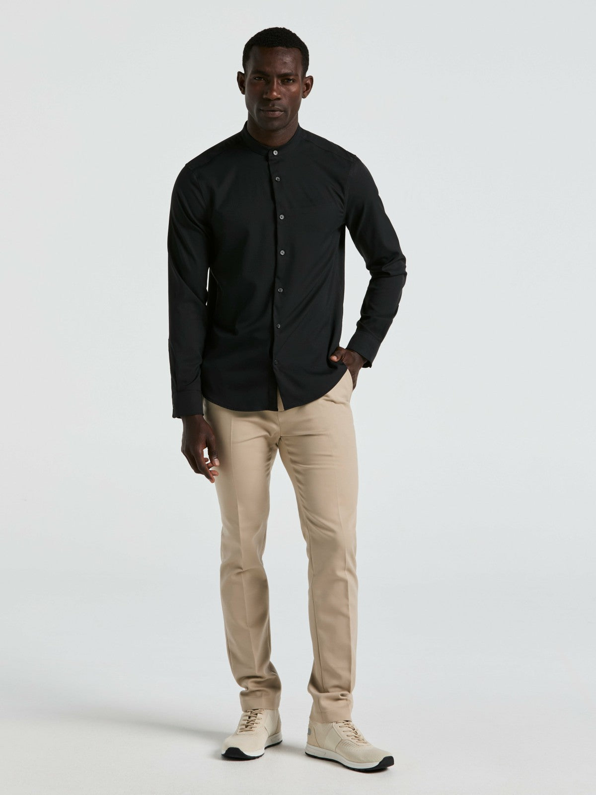 Men's Untucked Total Stretch Slim Fit Banded Collar Shirt - Perry Ellis | Perry Ellis