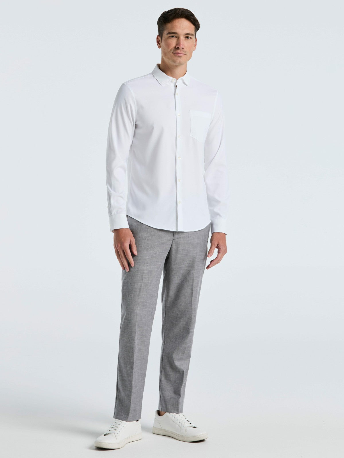 Untucked Total Stretch Slim Fit Solid Shirt | Perry Ellis