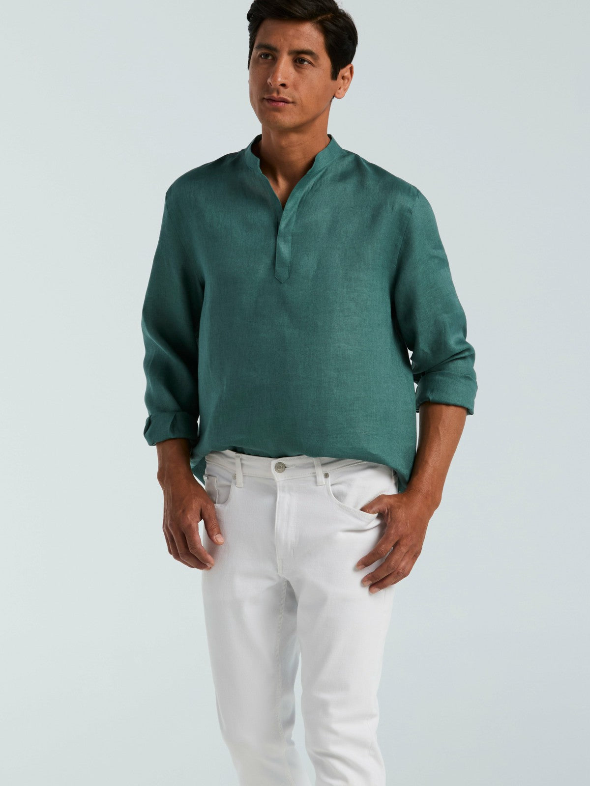 Solid Linen Popover Shirt | Perry Ellis