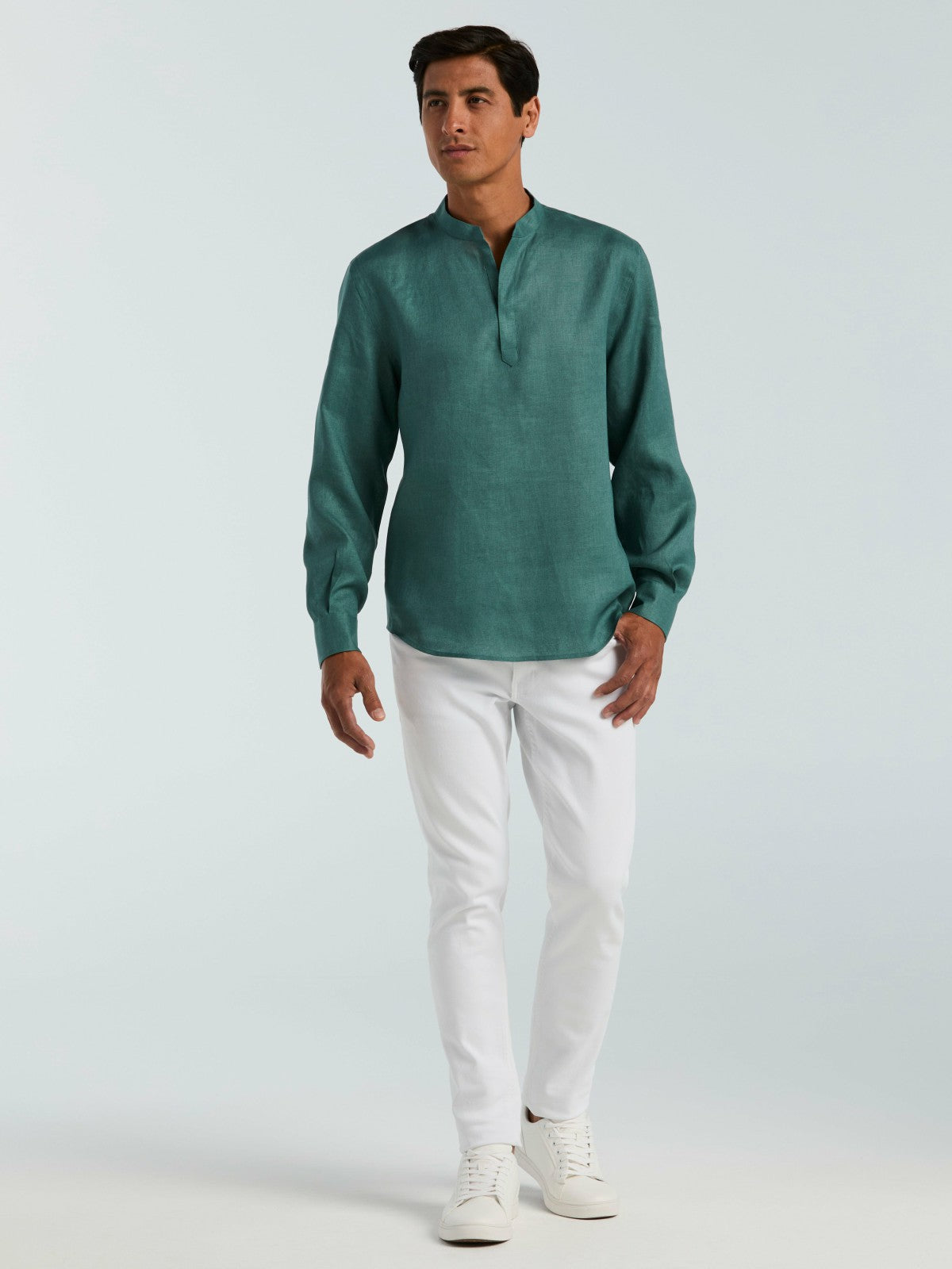Solid Linen Popover Shirt | Perry Ellis