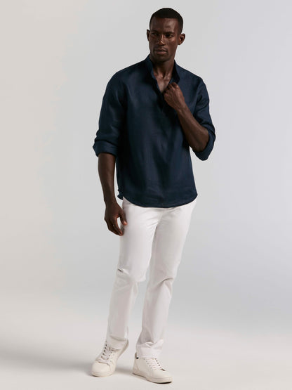 Solid Linen Popover Shirt | Perry Ellis