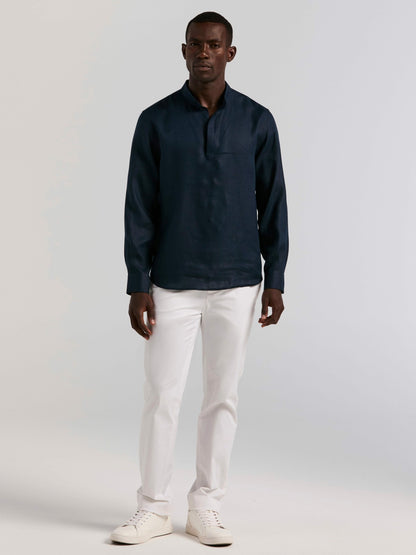 Solid Linen Popover Shirt | Perry Ellis