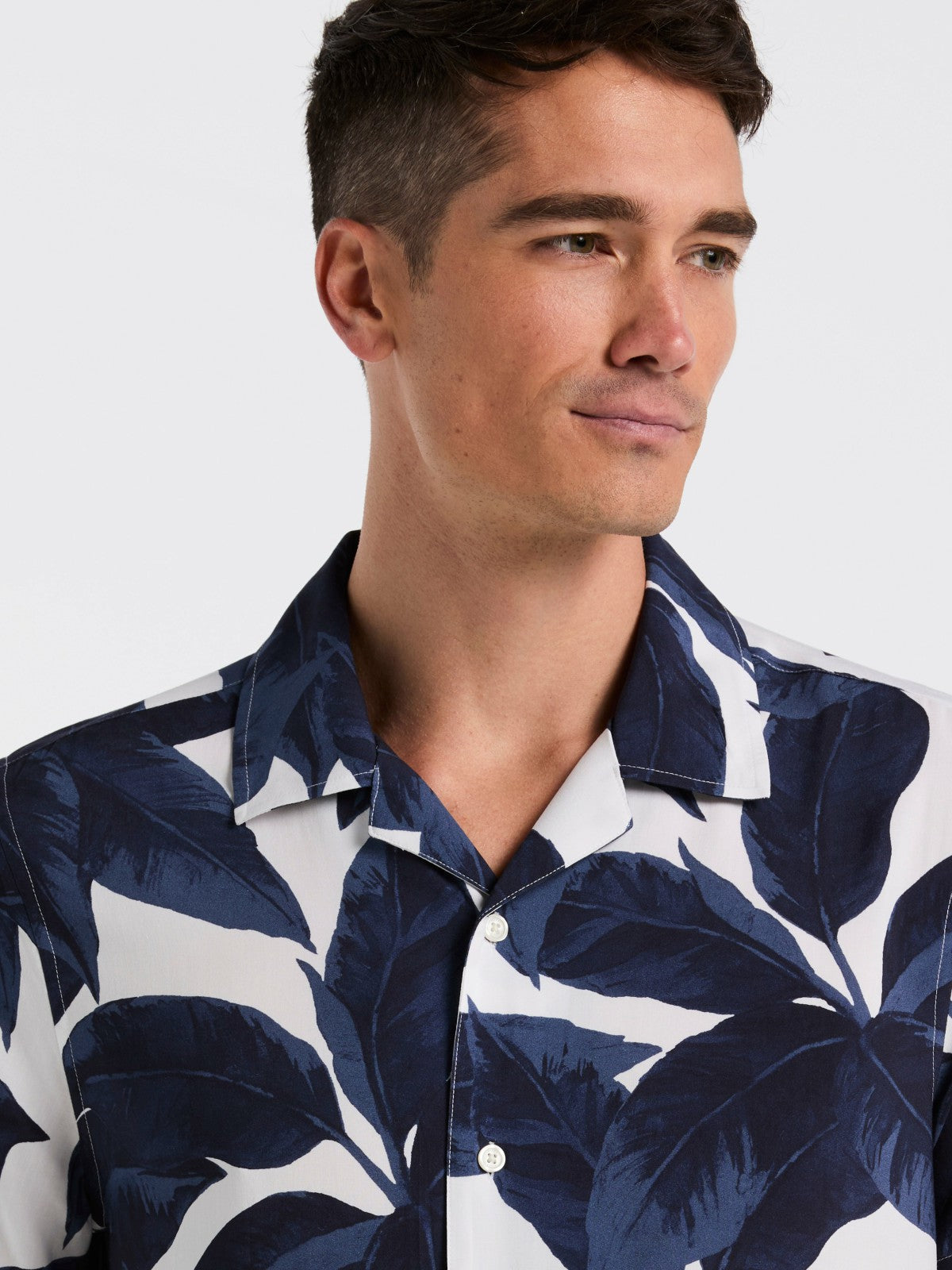 Tropical Plant Print Camp Collar Shirt | Perry Ellis