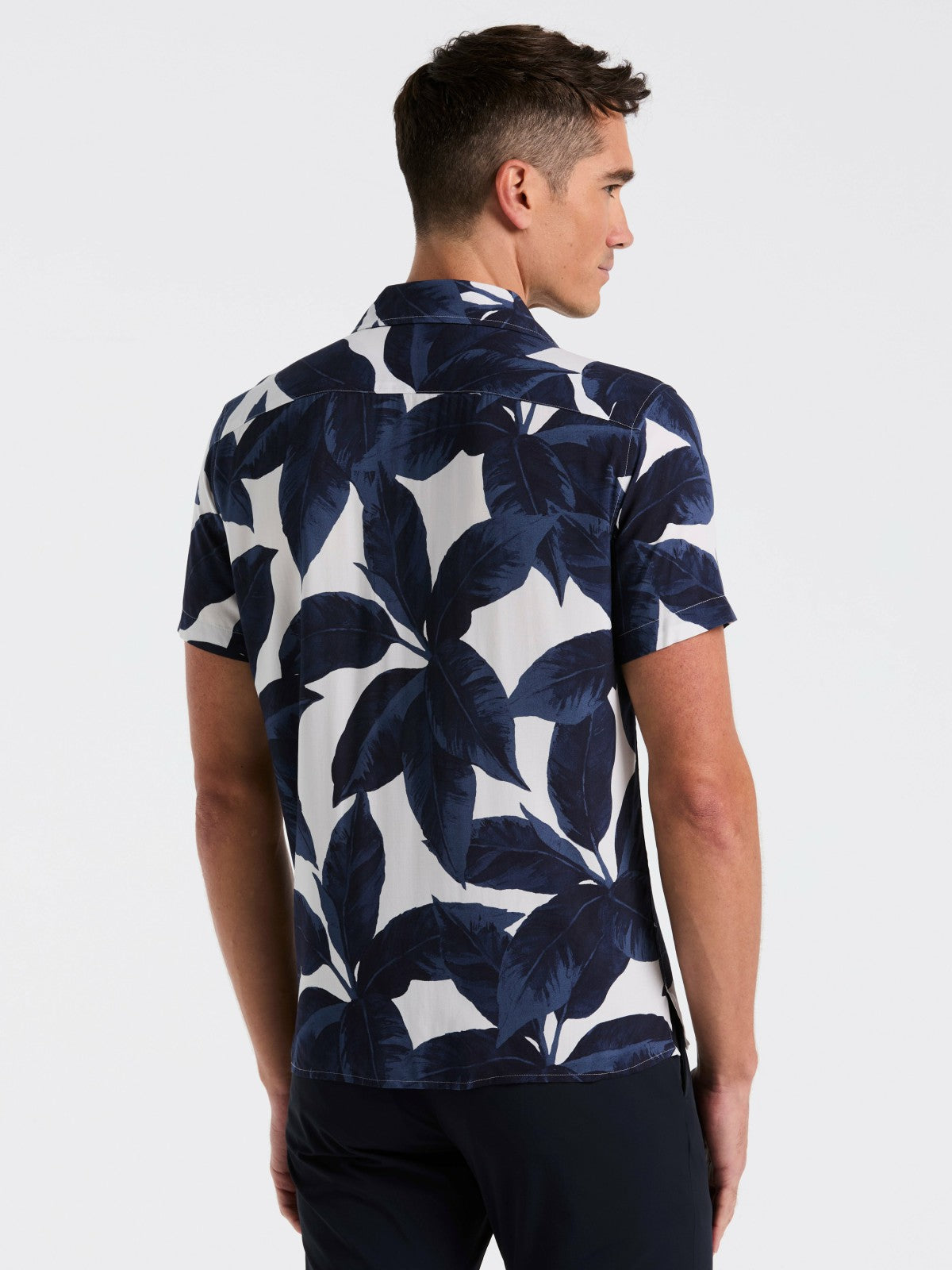 Tropical Plant Print Camp Collar Shirt | Perry Ellis