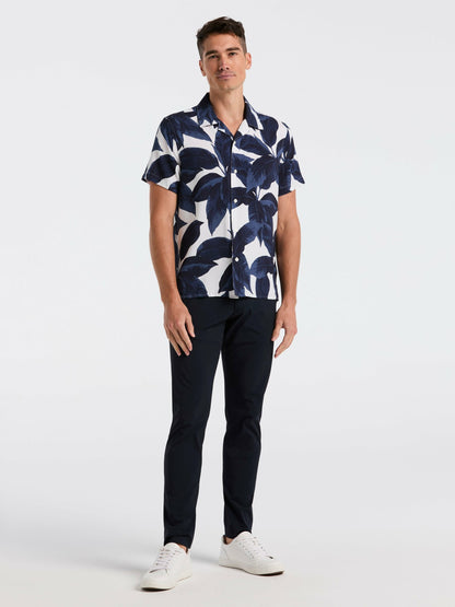 Tropical Plant Print Camp Collar Shirt | Perry Ellis