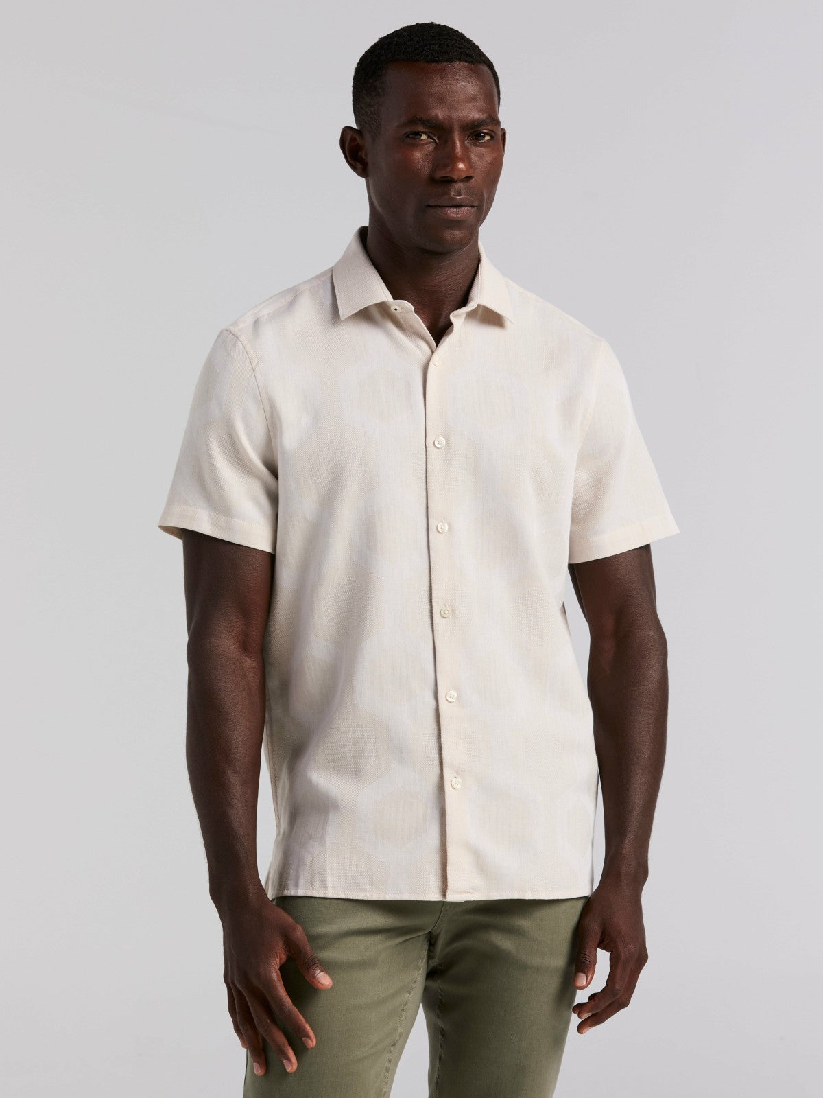 Cotton Linen Geo Jacquard Shirt | Perry Ellis