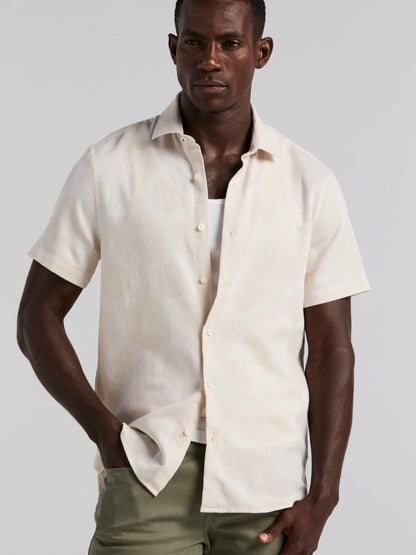 Cotton Linen Geo Jacquard Shirt | Perry Ellis