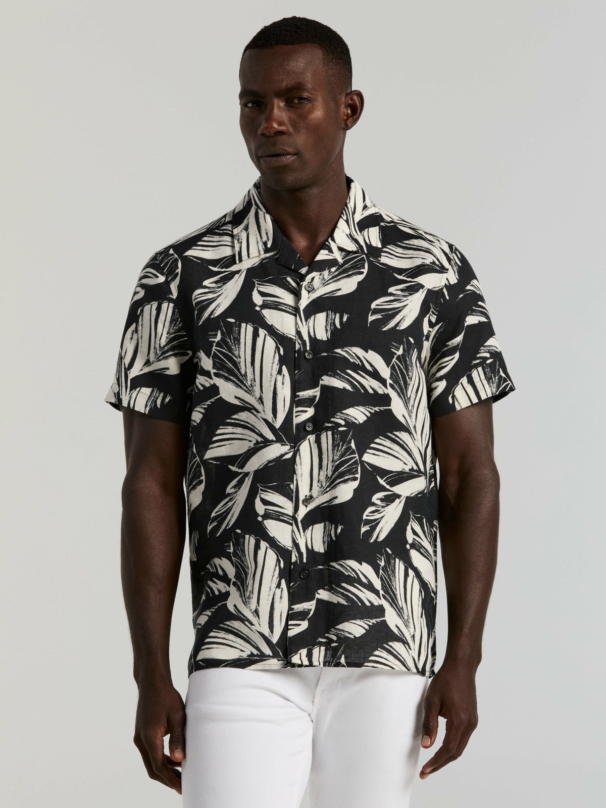 Leaf Print Camp Collar Shirt | Perry Ellis