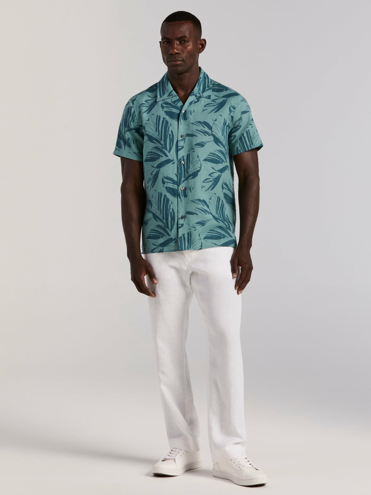 Leaf Print Camp Collar Shirt | Perry Ellis