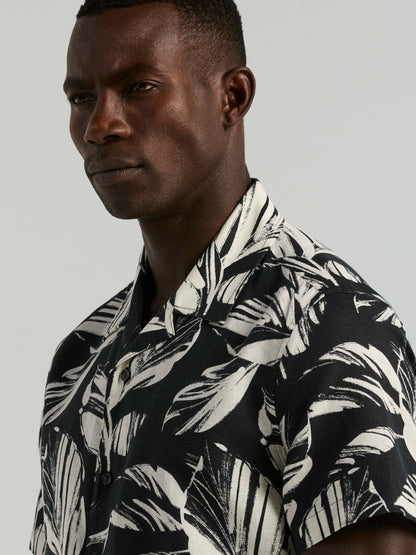 Leaf Print Camp Collar Shirt | Perry Ellis