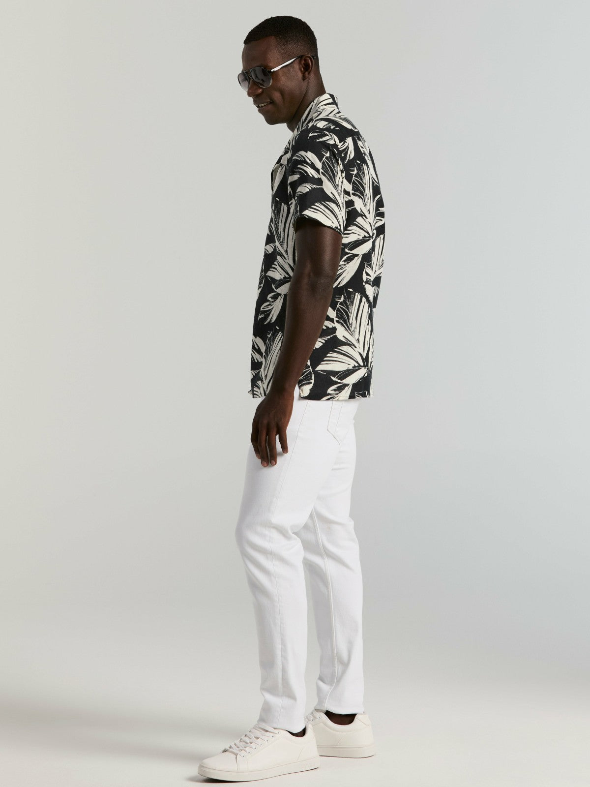 Leaf Print Camp Collar Shirt | Perry Ellis