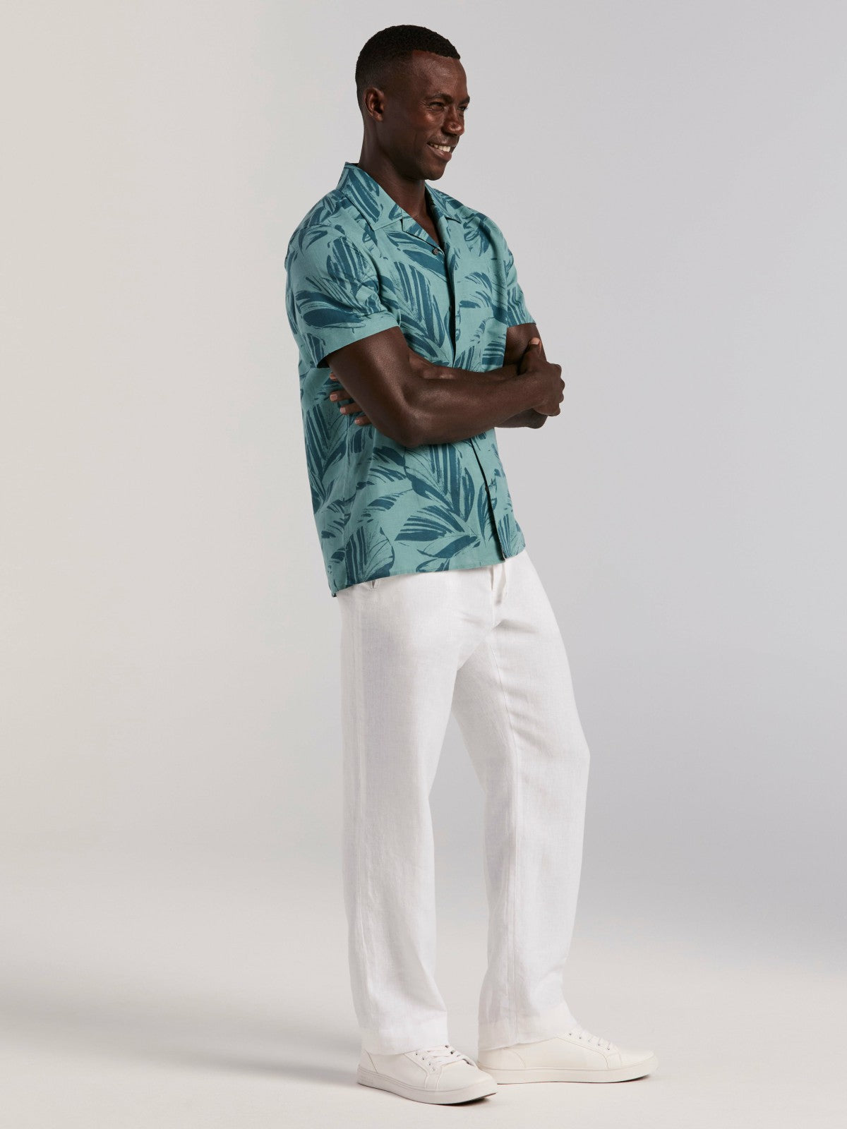 Leaf Print Camp Collar Shirt | Perry Ellis