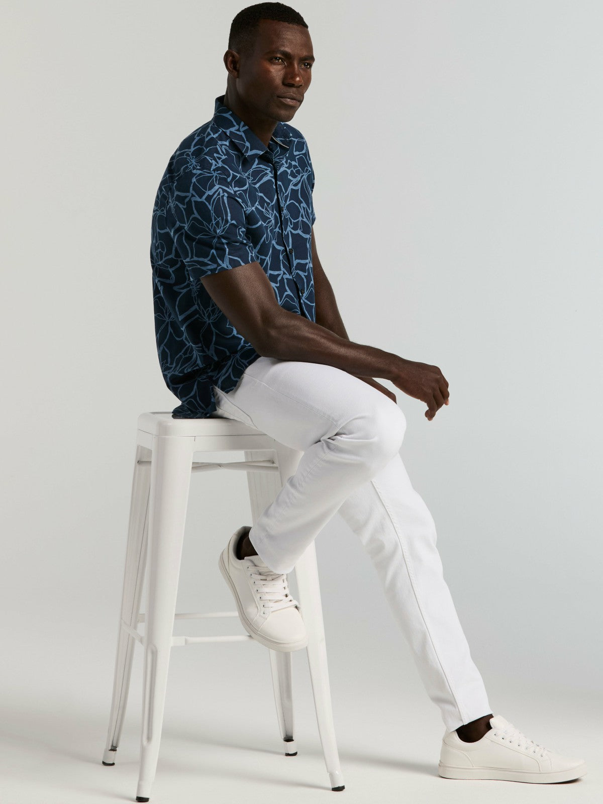 Linen Floral Print Shirt | Perry Ellis