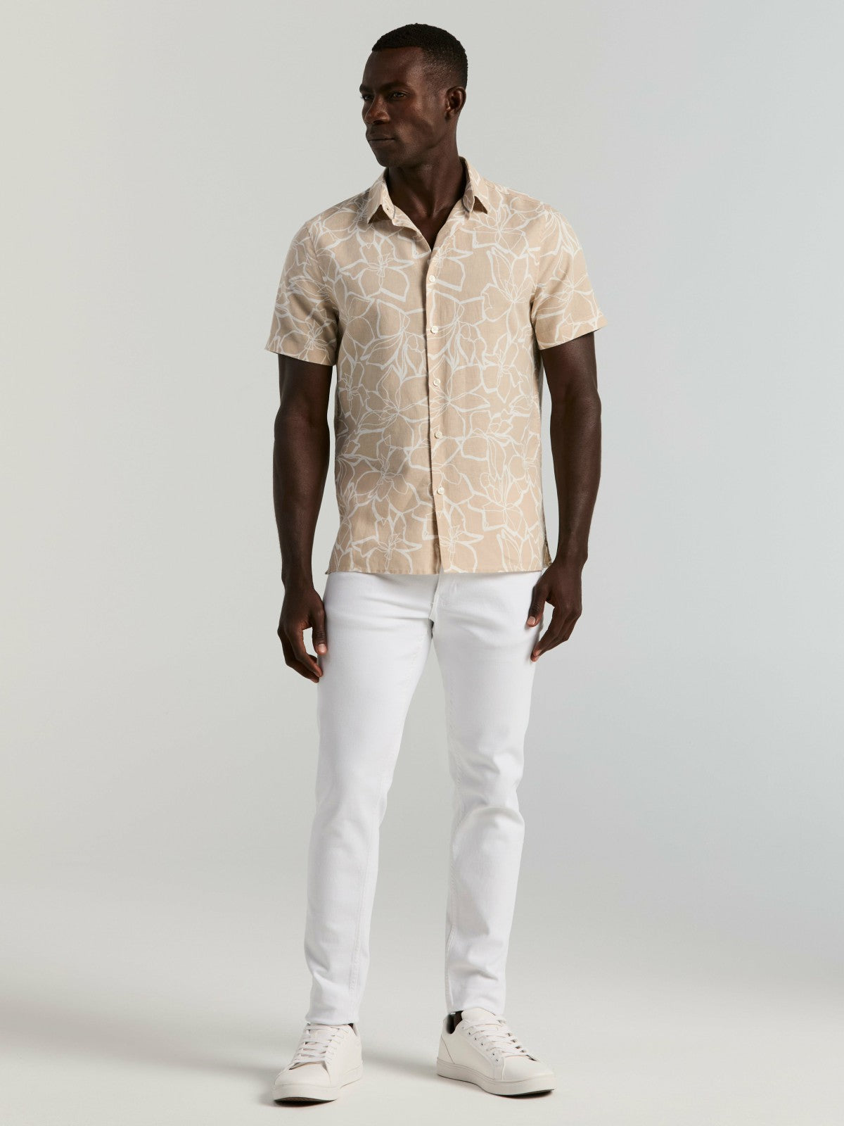 Linen Floral Print Shirt | Perry Ellis