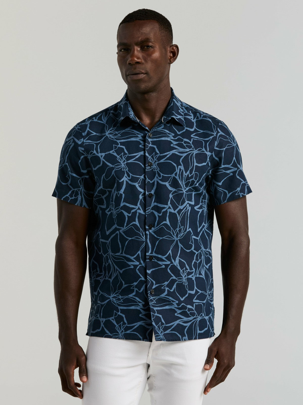 Linen Floral Print Shirt | Perry Ellis