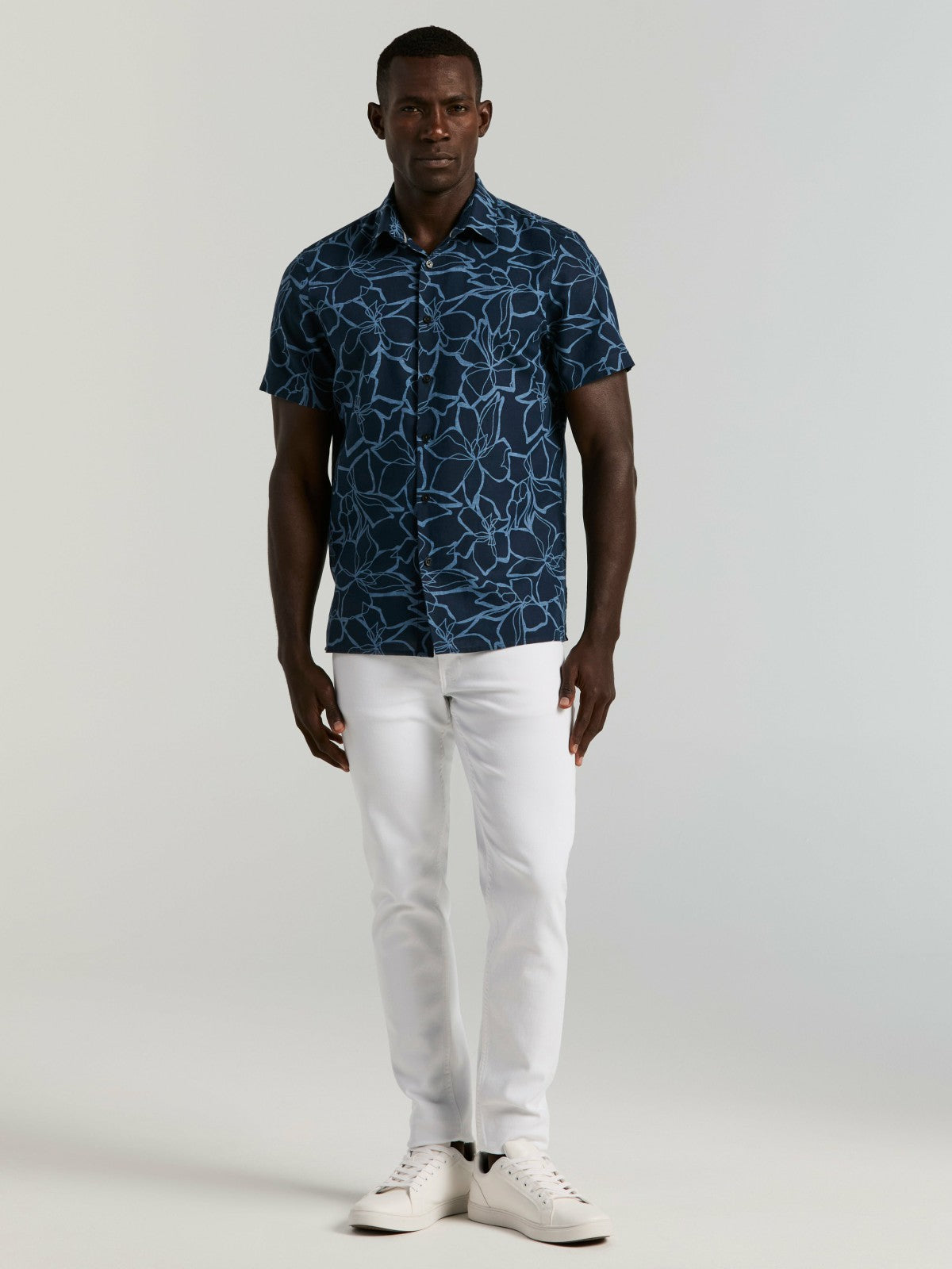 Linen Floral Print Shirt | Perry Ellis
