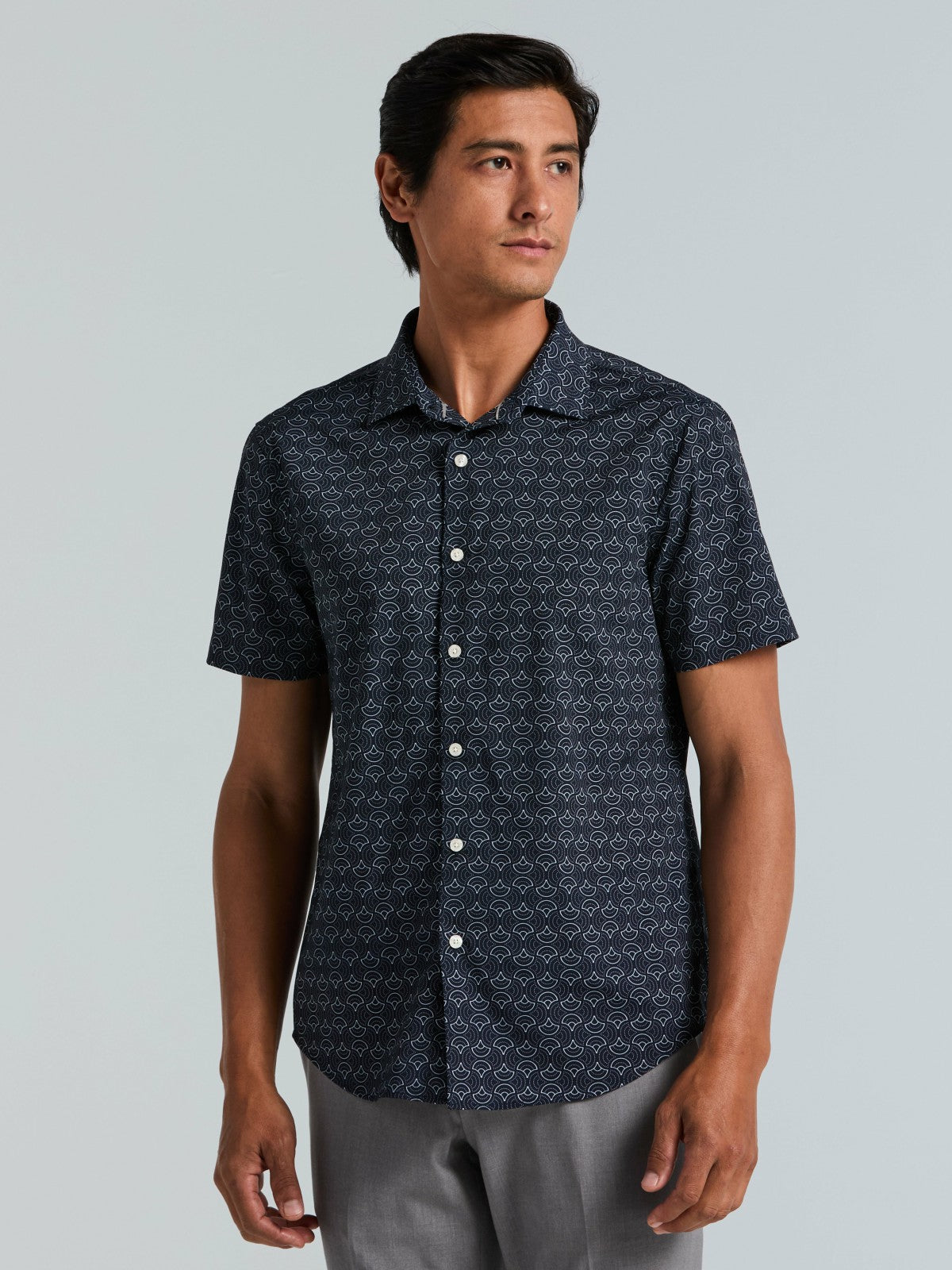Dotted Wave Print Slim Fit Total Stretch Shirt | Perry Ellis