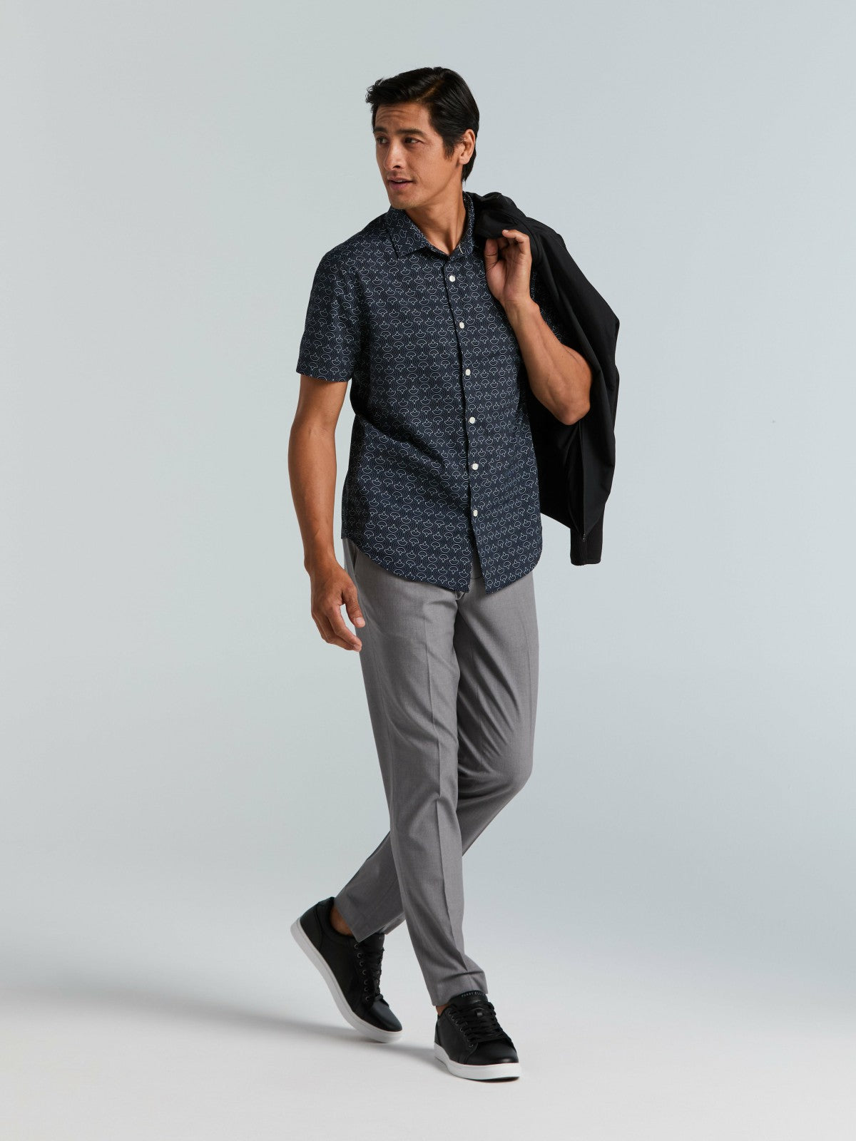 Dotted Wave Print Slim Fit Total Stretch Shirt | Perry Ellis
