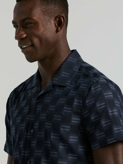Cotton Clipped Dobby Camp Collar Shirt | Perry Ellis