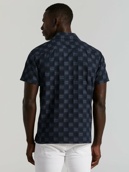 Cotton Clipped Dobby Camp Collar Shirt | Perry Ellis