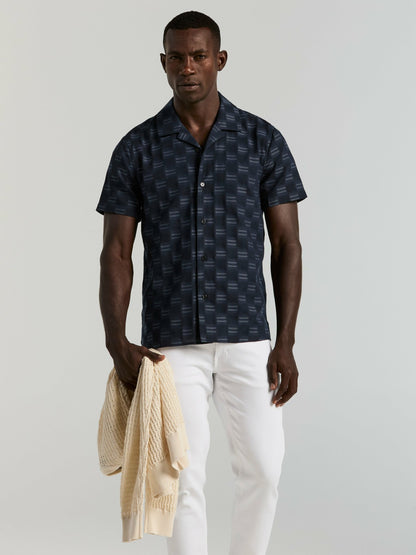 Cotton Clipped Dobby Camp Collar Shirt | Perry Ellis