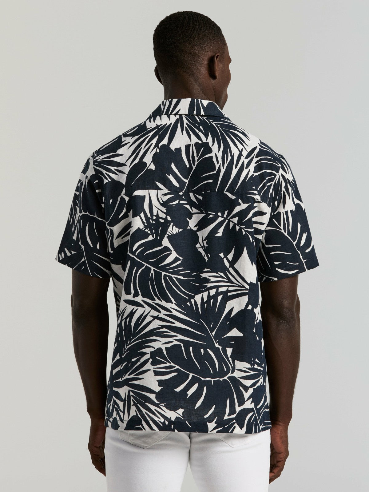 Tropical Leaf Print Camp Collar Shirt | Perry Ellis