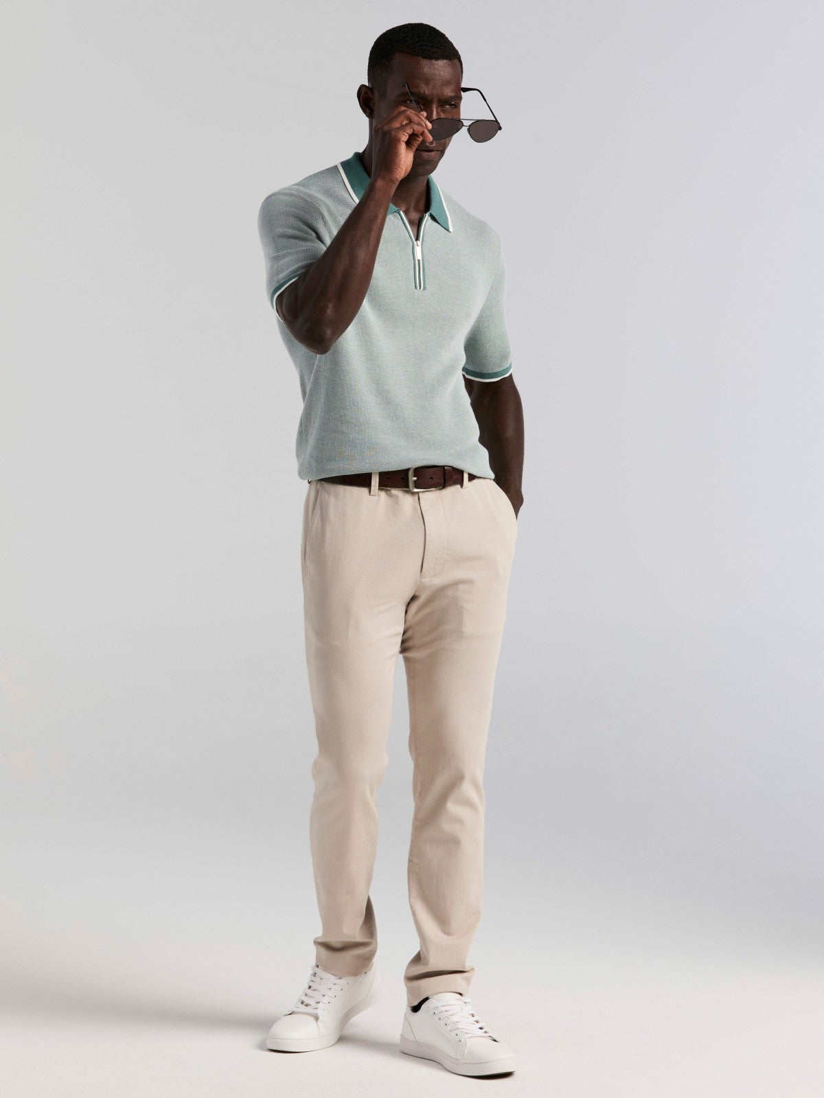 Bi-Color Stitch Zip Polo | Perry Ellis