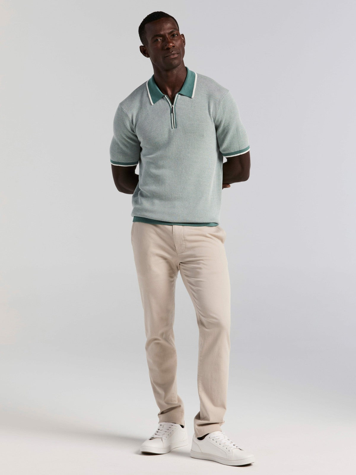 Bi-Color Stitch Zip Polo | Perry Ellis