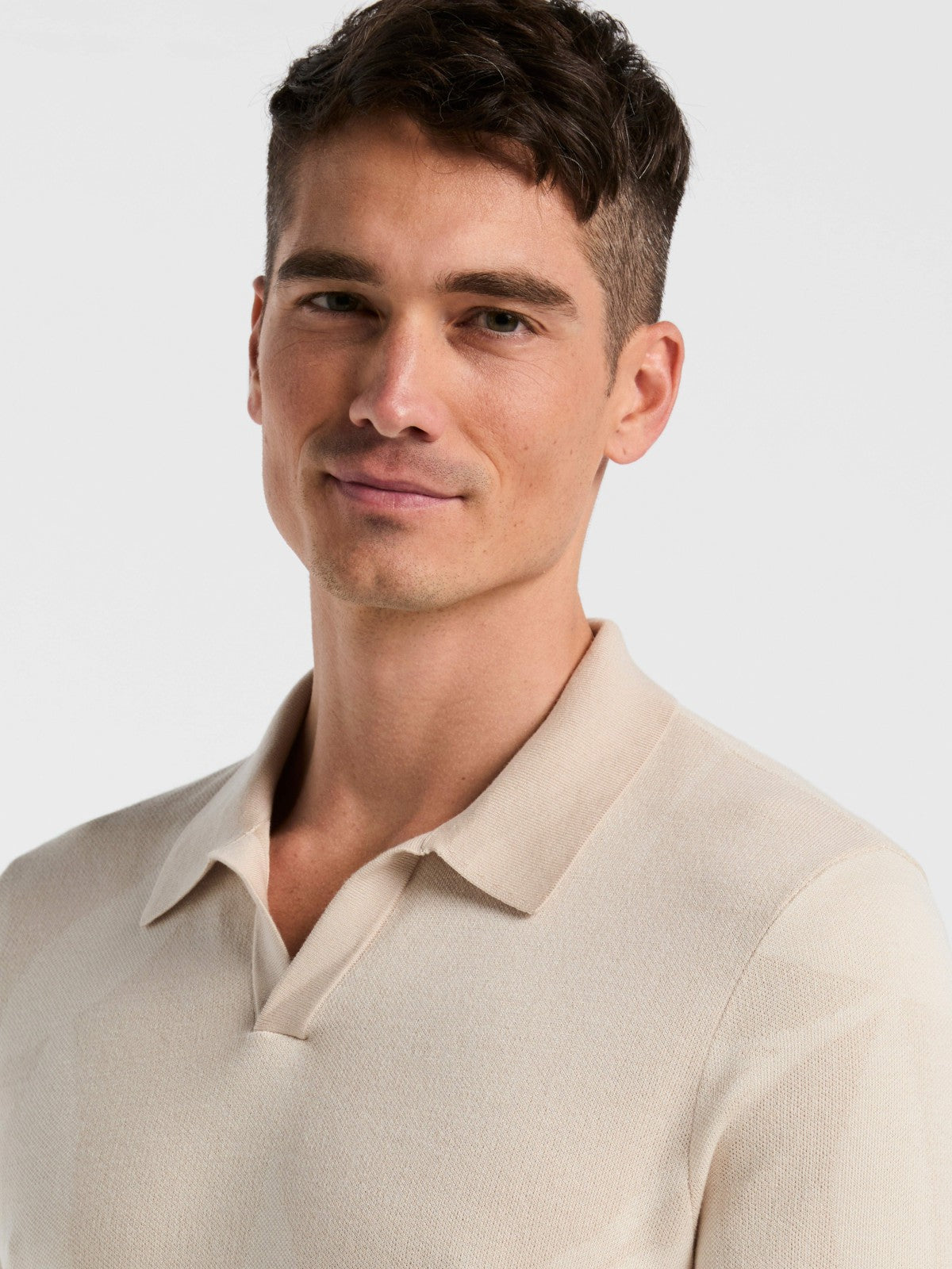 Leaf Print Open Collar Sweater Polo | Perry Ellis