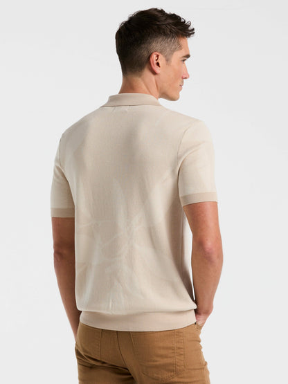 Leaf Print Open Collar Sweater Polo | Perry Ellis