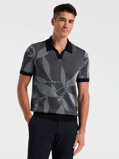 Leaf Print Open Collar Sweater Polo | Perry Ellis