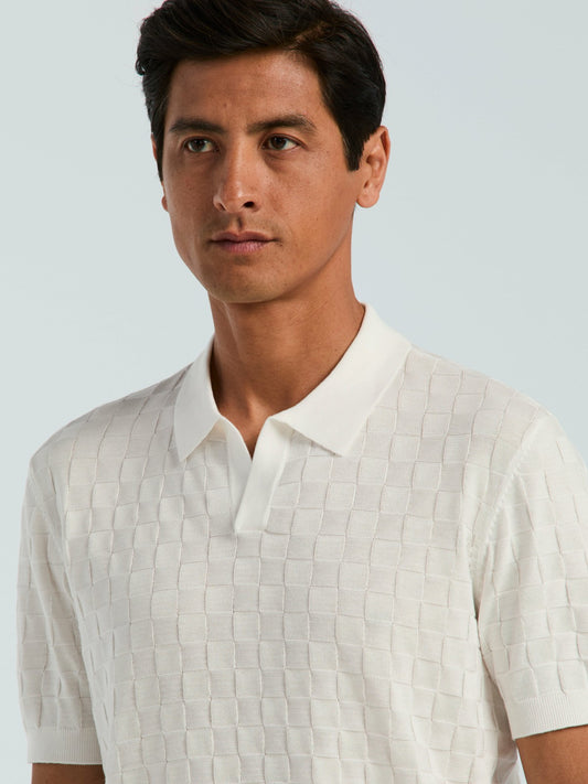 Square Pattern Open Collar Polo | Perry Ellis